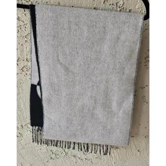 Kate Spade New York Black Cream Wool Cashmere Spade Logo Scarf Oversized